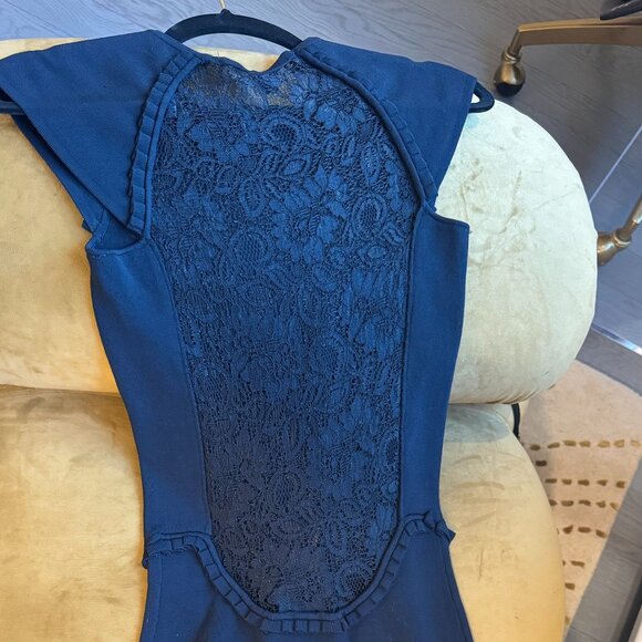 French Connection Dark blue Stretch Midi Dress with Lace back - Picture 3 of 6